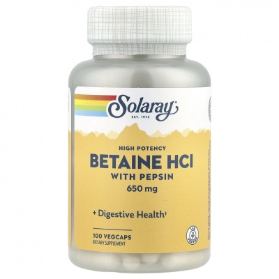 Витамины Solaray Betaine HCI with Pepsin 650 мг 100 капсул